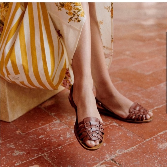 Sezane Shoes - Sezane Brown Woven Leather Flat Sandals